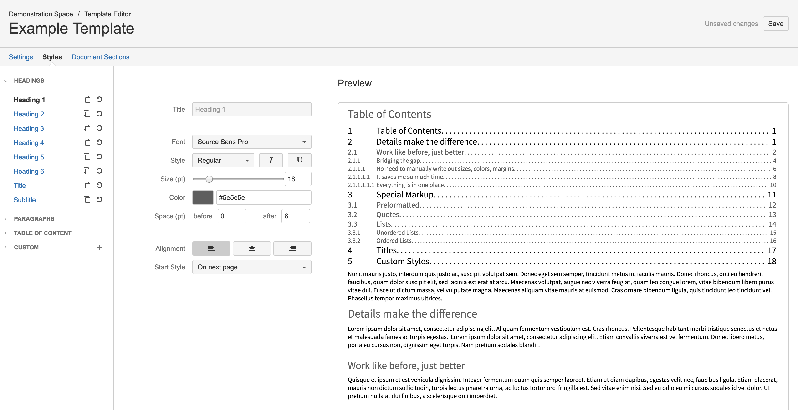 Scroll PDF Exporter's visual template editor