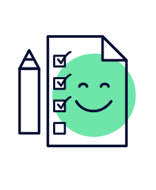 Icon showing checklist and smile
