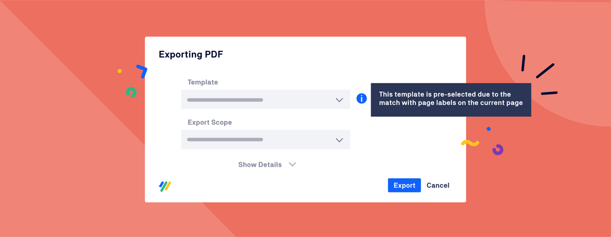 Use the template pre-selection option to automatically select the right template in the export dialogue when exporting a specific page.