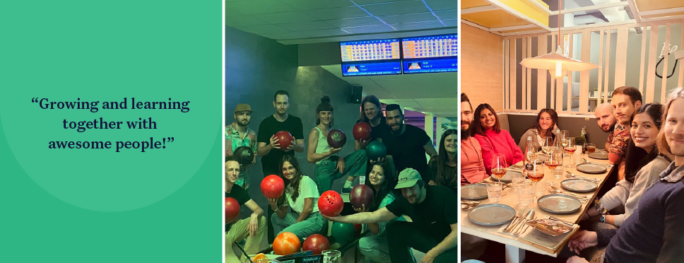 A picture of several people at a bowling alley, holding bowling balls