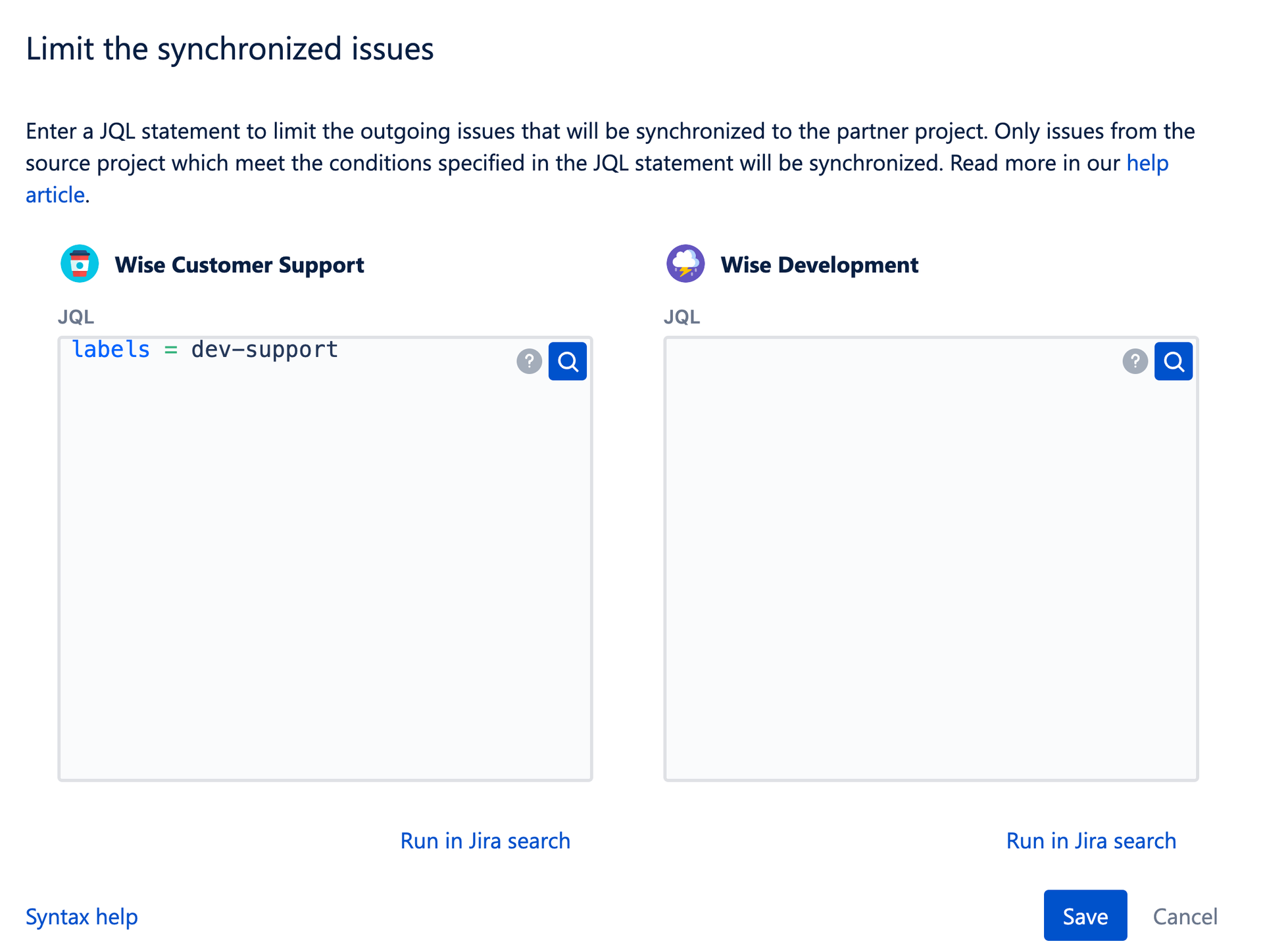 Use JQL editor in Backbone Issue Sync to sync JSM tickets with Jira