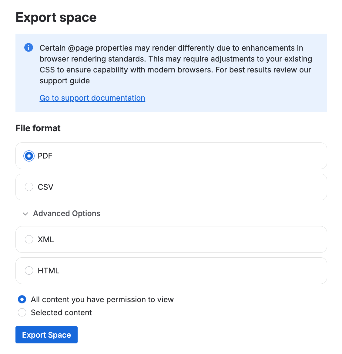 Native Confluence Export Options Space Offline Documentation.png
